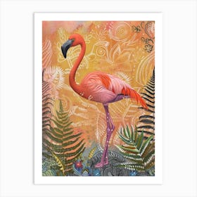 Greater Flamingo And Ferns Boho Print 3 Art Print