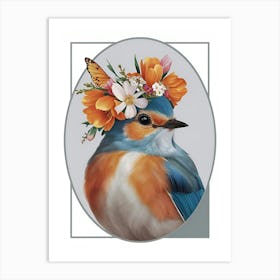 Bird With A Flower Crown European Robin 6 Art Print