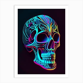 Skull With Neon Accents 1 Line Drawing Art Print