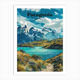 Patagonia Argentina Andes Mountains Travel Illustration Art Print