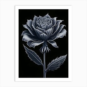A Carnation In Black White Line Art Vertical Composition 63 Art Print