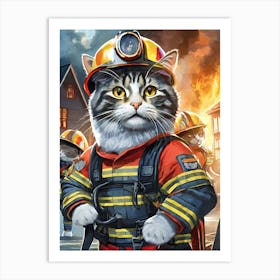 Firefighter Cat 2 Art Print