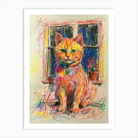 Orange Cat In Window Art Print