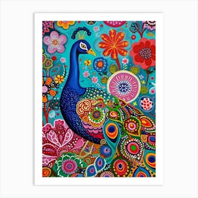 Kitsch Colourful Peacock 3 Art Print