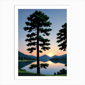 Sunset With Pine Trees Art Print