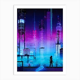 A Full Scale Concept Illustration Of An Urban Future Landscape Bathed In A Sea Of Electric Movement (1) Art Print