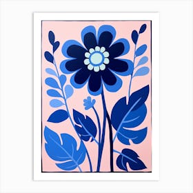 Blue Flower Illustration Zinnia 4 Art Print