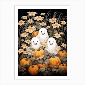 Cute Bedsheet Ghost, Botanical Halloween Watercolour 36 Art Print