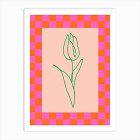 Modern Checkered Flower Poster Pink & Green 3 Art Print