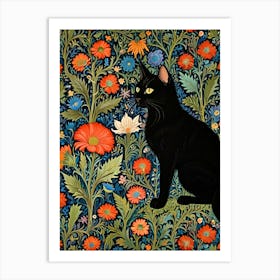 William Morris Black Cat In Flowers 4 Art Print