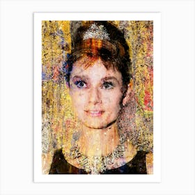 Colorful Background Painting of Audrey Hepburn Poster