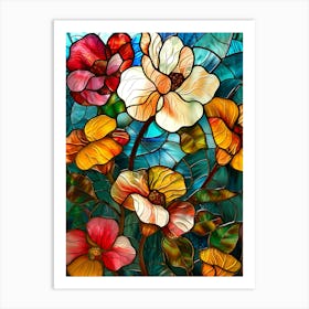 Colorful Stained Glass Flowers 13 Art Print