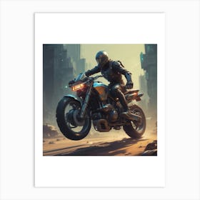 Futuristic Motorcycle Rider Art Print