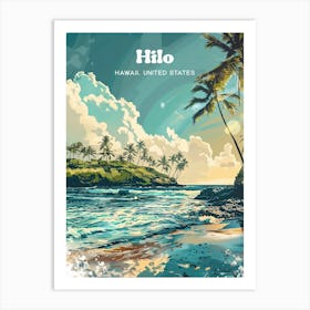 Hilo Hawaii Beautiful Travel Illustration Art Print