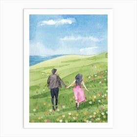 Watercolor Of A Couple Holding Hands Art Print