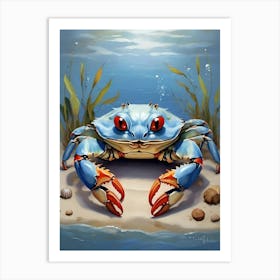 Happy Blue Crab Square Bathroom Animal Art Print 2 Art Print