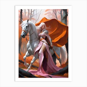 Warrior Woman with white horse.Lady Samarah on Silver Firefly Art Print