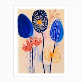 Flowers In Blue And Orange Art Print