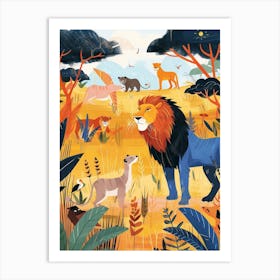 African Lion Interaction With Other Wildlife Illustration 1 Art Print