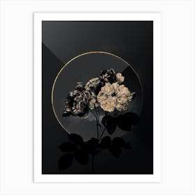 Shadowy Vintage Pink Damask Rose Botanical in Black and Gold n.0173 Art Print