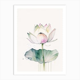 Lotus Flower In Garden Minimal Watercolour 5 Art Print