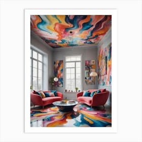 Living Room With Colorful Ceiling Art Print