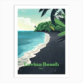 Lovina Beach Bali Black Sand Digital Travel Illustration Art Print