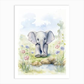 Elephant Painting Doing Calligraphy Watercolour 1 Art Print