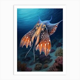 Blanket Octopus Detailed Illustration 13 Art Print