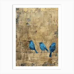 Blue Birds On A Wire 2 Art Print