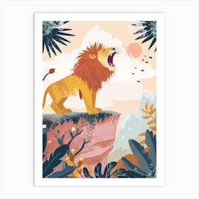African Lion Roaring On A Cliff Illustration 1 Art Print