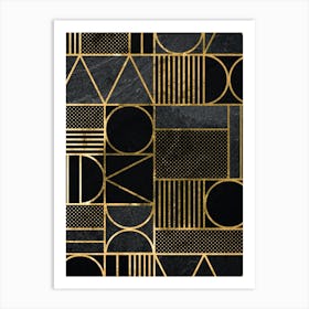 Gold And Black Geometric Wallpaper - Gold Art deco Art Print