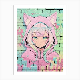 Kawaii Aesthetic Pastel Nekomimi Anime Cat Girl Urban Graffiti Style 1 Art Print