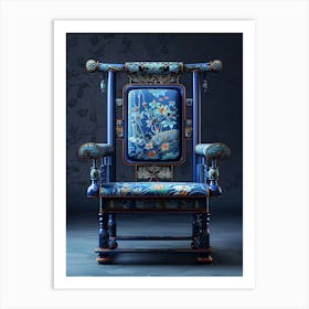 Chinese Ancient High Back Chairs Made Of Cobalt Blue And Pale Green Transparent Fabric, Ming Dynasty, In The Style Of Silk Material, Octane Render, Animal Fur, Mink Hat Texture, Luster, Animated Gifs, Manapunk, Streaked, Wavy 1 Art Print