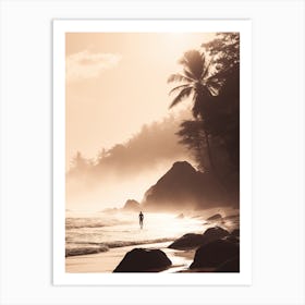 Person With Surfboard On Anse Lazio, Praslin Seychelles 1 Art Print