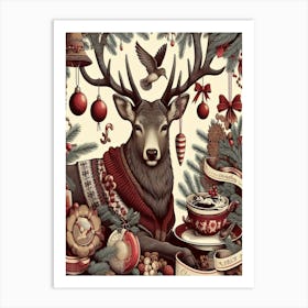 Christmas Deer Style William Morris 2 Art Print