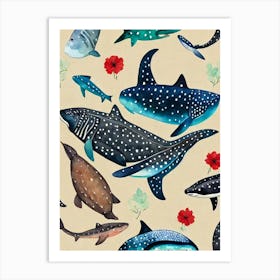 Whale Shark Vintage Graphic Watercolour Art Print