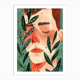 Illustration Of A Man With Leaves Art Print