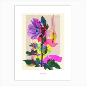 Hollyhock 1 Neon Flower Collage Poster Art Print