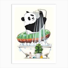 Panda In The Shower Art Print