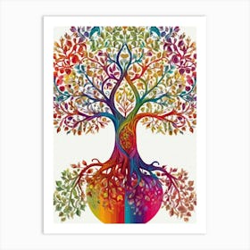 Default Stylized Tree Of Life In Bright Rainbow Colors On A Wh 0 Art Print