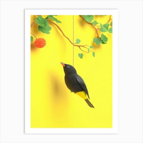 Bird On A Branch Yellow BG Art Print