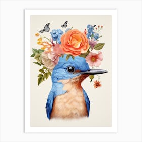 Bird With A Flower Crown Bluebird 2 Art Print