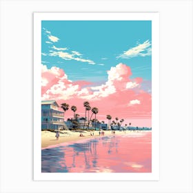 An Illustration In Pink Tones Of  Gulfport Beach Mississippi 1 Art Print