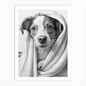 Dog with towel Art Print