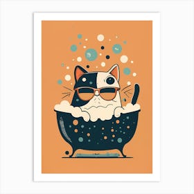 Minimal Illustration Cat In A Tub Art Print