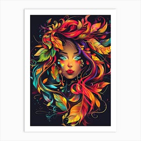 Colorful Girl With Colorful Hair Art Print