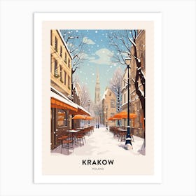 Vintage Winter Travel Poster Krakow Poland 1 Art Print