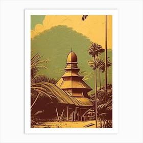 Kep Cambodia Vintage Sketch Tropical Destination Art Print
