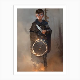 Boy Warrior shield of fire. Leonardo Lionhart Art Print